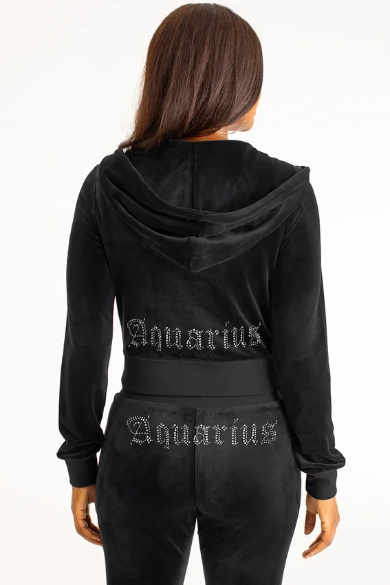 Aquarius Customizable Big Bling Velour Hoodie Aquarius Customizable Big Bling Velour Hoodie