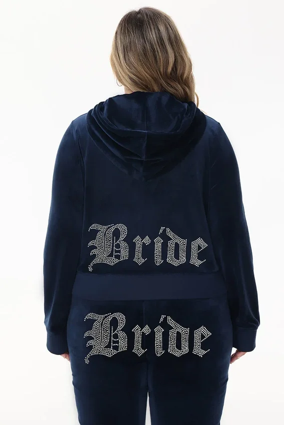 Bride Customizable Big Bling Velour Hoodie Bride Customizable Big Bling Velour Hoodie