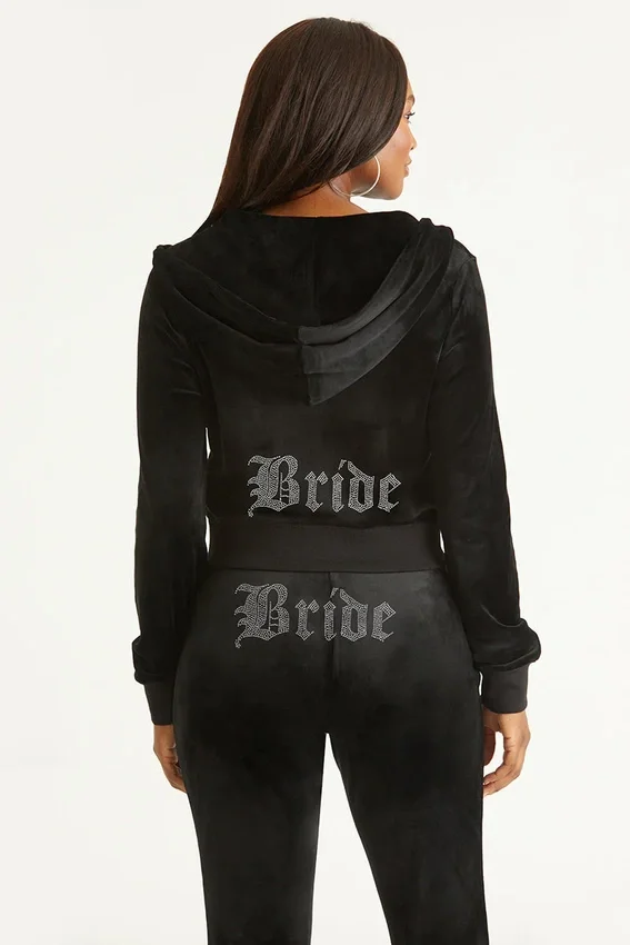 Bride Customizable Big Bling Velour Hoodie Bride Customizable Big Bling Velour Hoodie