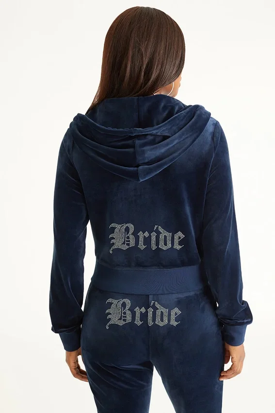 Bride Customizable Big Bling Velour Hoodie Bride Customizable Big Bling Velour Hoodie