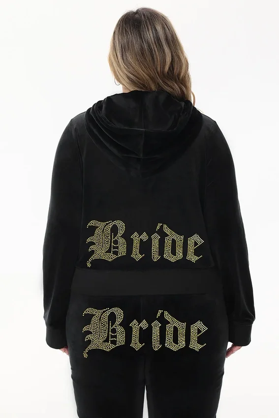 Bride Customizable Big Bling Velour Hoodie Bride Customizable Big Bling Velour Hoodie
