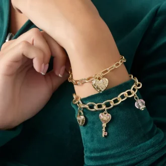 Charm Bracelet Set with Heart and Key Charms