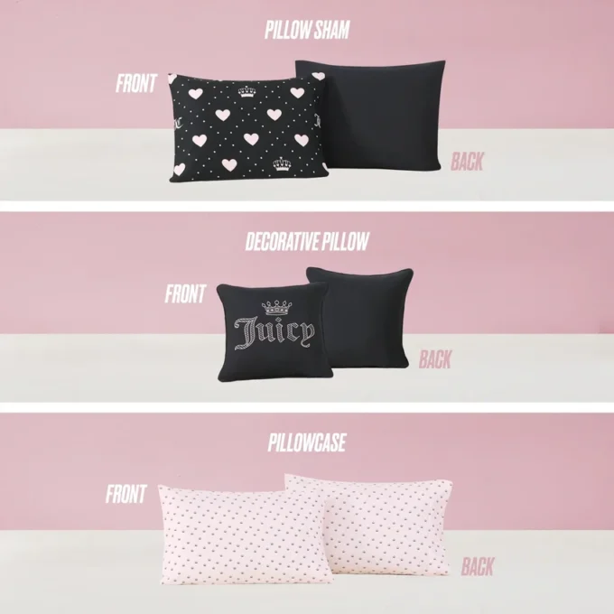 Diamond Hearts Black Comforter Bed in a Bag Bedding Set