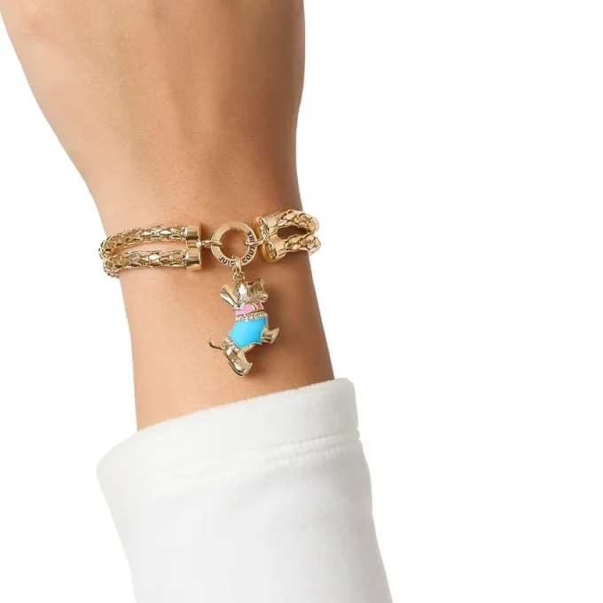 Double Chain Bracelet with Blue Dog Charm Double Chain Bracelet with Blue Dog Charm