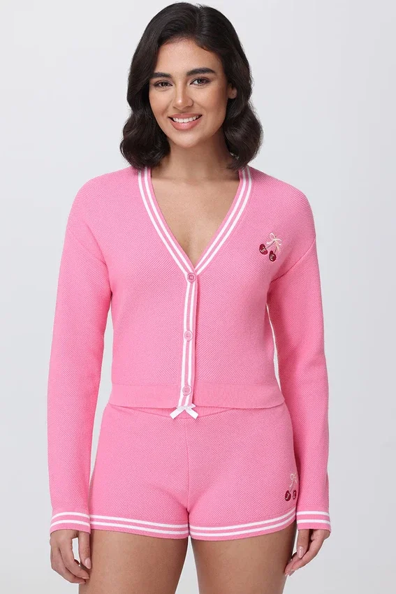 Embroidered Tipped Sweater Cardigan Embroidered Tipped Sweater Cardigan