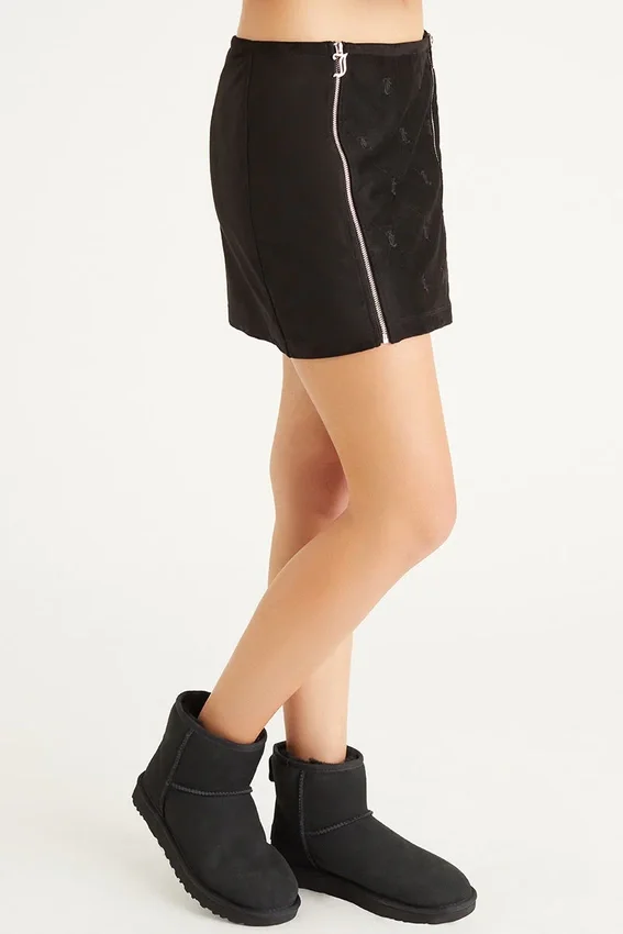 Faux Suede Double Zip Skirt Faux Suede Double Zip Skirt