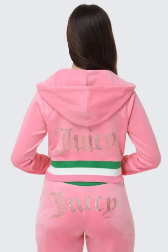 Heritage Stripe Bling Velour Zip Hoodie