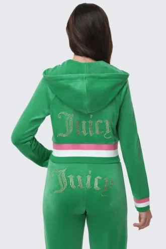 Heritage Stripe Bling Velour Zip Hoodie