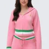 Heritage Stripe Bling Velour Zip Hoodie
