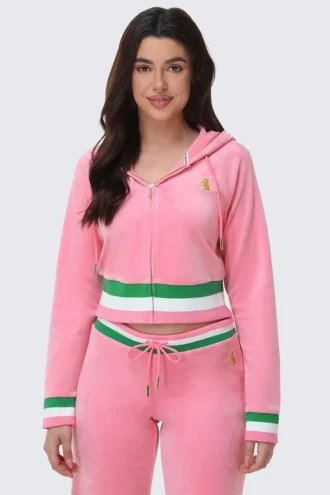 Heritage Stripe Bling Velour Zip Hoodie
