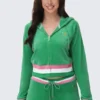 Heritage Stripe Bling Velour Zip Hoodie