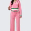 Heritage Stripe Bling Velour Zip Hoodie