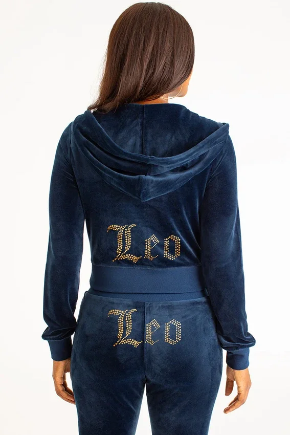 Leo Customizable Big Bling Velour Hoodie Leo Customizable Big Bling Velour Hoodie
