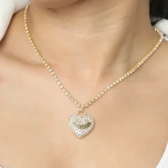 Pava Heart Crystal Chain Pendant Necklace