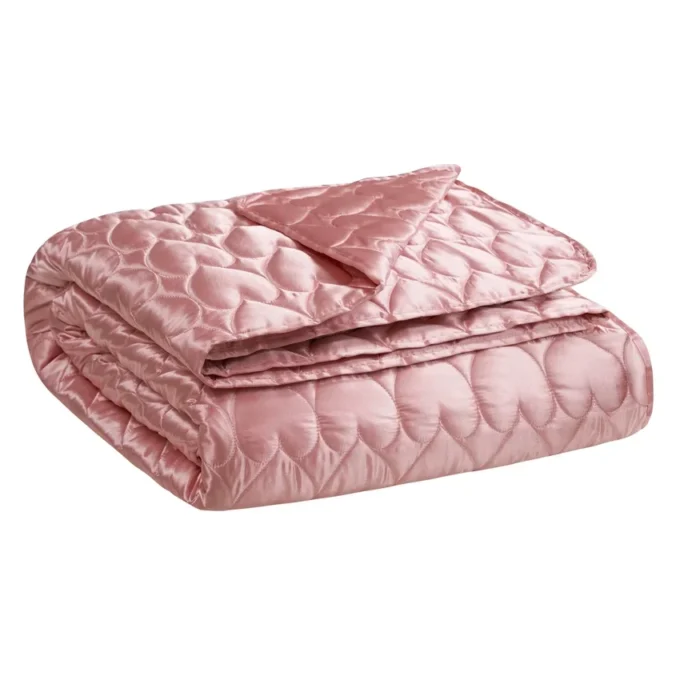 Satin Heart Stitched Quilt Set
