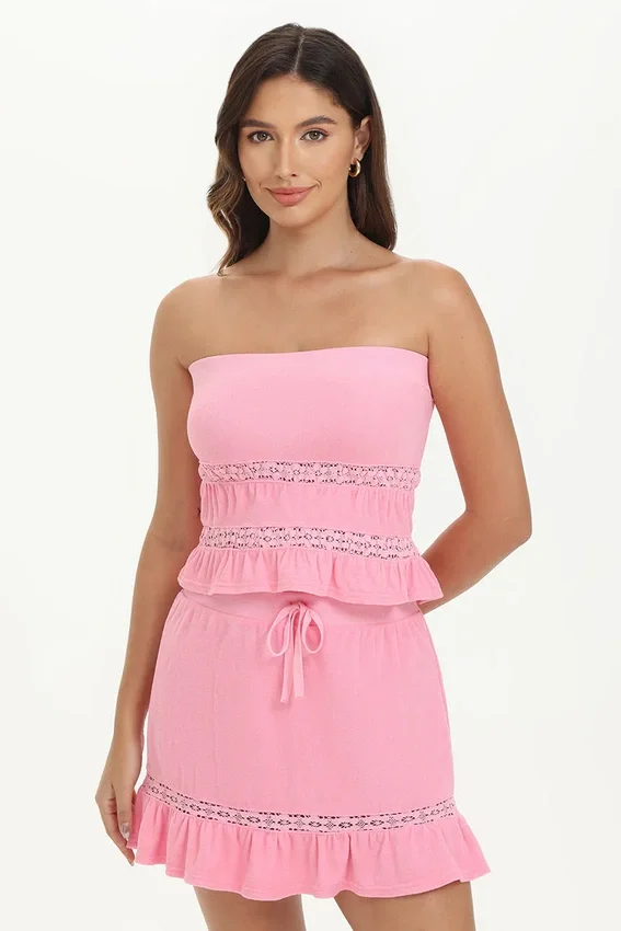 Towel Terry Lace Trim Tube Top Towel Terry Lace Trim Tube Top