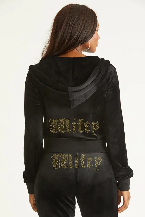 Wifey Customizable Big Bling Velour Hoodie Wifey Customizable Big Bling Velour Hoodie