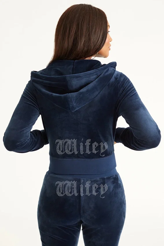 Wifey Customizable Big Bling Velour Hoodie Wifey Customizable Big Bling Velour Hoodie