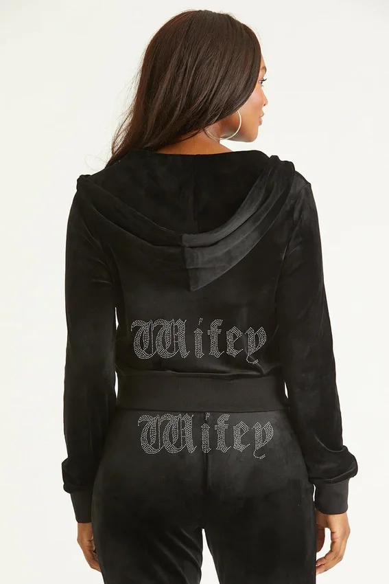 Wifey Customizable Big Bling Velour Hoodie Wifey Customizable Big Bling Velour Hoodie