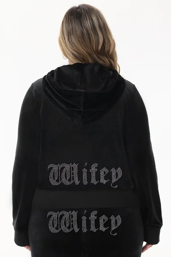Wifey Customizable Big Bling Velour Hoodie Wifey Customizable Big Bling Velour Hoodie